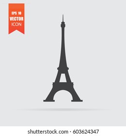 Eiffel tower icon in flat style isolated on grey background. For your design, logo. Vector illustration.