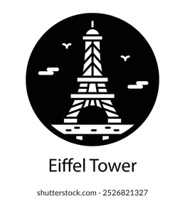 Ícone da torre Eiffel em estilo de glifo 