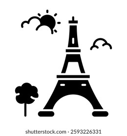 Eiffel tower icon in glyph style