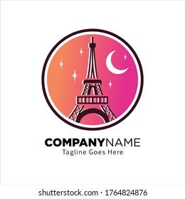 Eiffel Tower icon logo vector. Trendy tower and circle isolated on white background. Appropriate for creative industry, traveling business, tourism, holiday icon