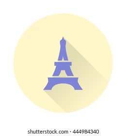 Eiffel tower icon with long shadow. Flat design vector illustration