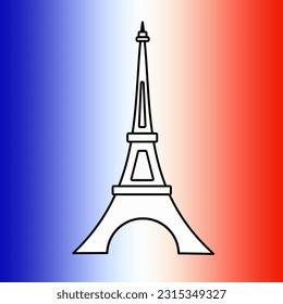 Eiffel tower icon on  gradient France flag. Vector illustration. Simplified design.