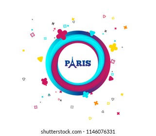 Eiffel tower icon. Paris symbol. Colorful button with icon. Geometric elements. Vector