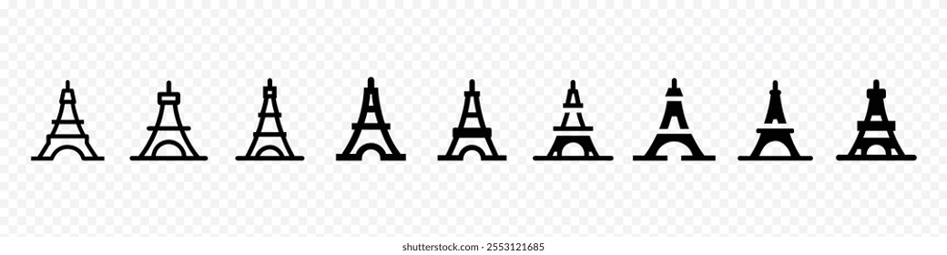 Eiffel tower icon set, Eiffel Tower illustration, Eiffels tower icon vector, Eiffel towers in Paris. Eiffels tower icon, Travel and holiday symbols, Eiffel Towers