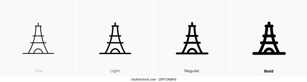 eiffel tower icon. Thin, Light Regular And Bold style design isolated on white background