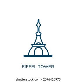 icono de la torre eiffel. Icono de contorno de torre de enrollamiento lineal delgado aislado en fondo blanco. Signo de torre de eiffel vectorial de línea, símbolo para web y móvil