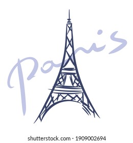 Eiffel tower icon in vector hand drawn style isolated on white background