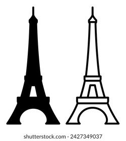 Icono de la torre Eiffel en silueta y contorno