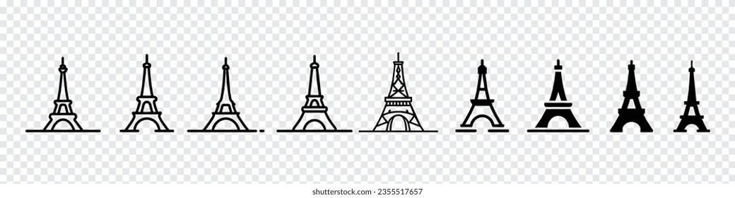 Eiffel tower icon vector, Eiffel towers in Paris. Eiffel tower icon, Travel and holiday symbols, Eiffel Tower, Paris. France flat vector illustration. Tower icon isolated on white background.