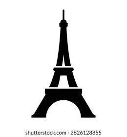 Eiffel Tower iconic black silhouette against white background Paris France famous landmark