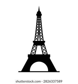 Eiffel Tower iconic black silhouette against white background, Paris France landmark symbol