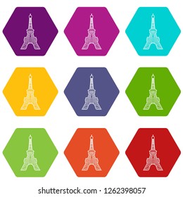 Eiffel tower icons 9 set coloful isolated on white for web
