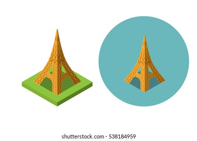 Eiffel tower icons in flat isometric style, vector