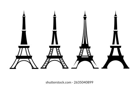 Eiffel Tower Icons Four Simplified Black Silhouettes