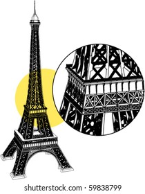 Ilustración de la Torre Eiffel con parte ampliada para una mejor visualización de los detalles