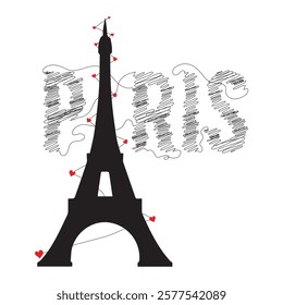 eiffel tower illustration for patch, icon, logo, batch, poster