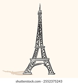 Torre Eiffel Com estilo de ilustração doodle e arte de linha