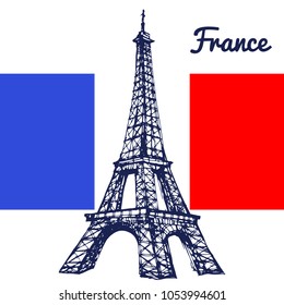 Eiffel tower ink hand drawn line art sketch vector illustration design for greeting card and poster