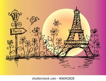Eiffel tower isolated, hand drawn illustration