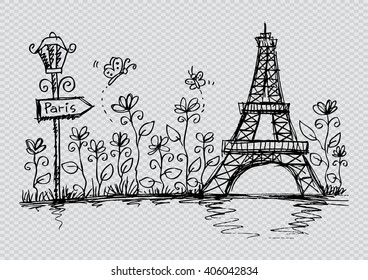 Eiffel tower isolated, hand drawn illustration