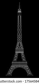 Eiffel Tower isolated on black background. Real scale image
