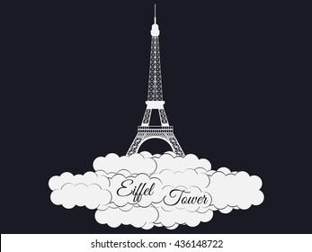 Eiffel tower isolated on black background. Sights of Paris and France.