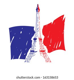 Eiffel Tower isolated on the France Flag. Vector illustration