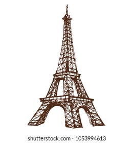 Eiffel tower isolated on white background ink hand drawn line art sketch vector illustration design for greeting card and poster