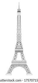 Eiffel Tower isolated on white background. Real scale image
