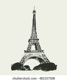 Eiffel tower isolated on white background.Hand drawn style.Vector illustration
