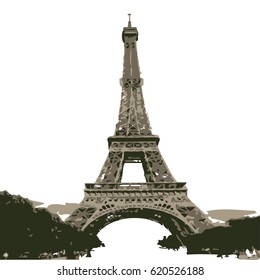 Eiffel tower isolated vector illustration on the white background. hand drawn
