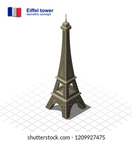 Eiffel Tower Isometric Vector Illustration.