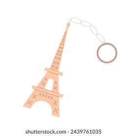 Llavero de la torre Eiffel aislado sobre fondo blanco. Ilustración plana vectorial.