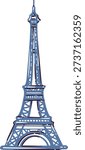 Eiffel Tower landmark with recognizable iron structure, Paris city architecture symbol, travel and tourism icon. Cartoon vector illustration of Eiffel Tower