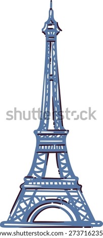 Eiffel Tower landmark with recognizable iron structure, Paris city architecture symbol, travel and tourism icon. Cartoon vector illustration of Eiffel Tower