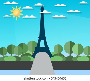 Eiffel Tower. Landscape in a flat style.