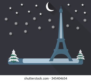 Eiffel Tower. Landscape in a flat style.