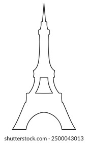 Eiffel Tower. Letter A shape outline. Sketch. Paris landmark. Vector illustration. Outline on isolated background. Coloring for kids. Metal construction with spire on the end. Idea for web design.