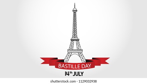 Eiffel tower Lettering 14th july happy bastille day with white background
