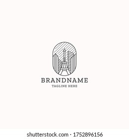 Eiffel tower line art logo icon design template