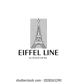 logotipo de la línea de arte de la torre eiffel. ilustración de arte vectorial de la torre eiffel y fondo de línea plana