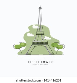 Eiffel Tower line art. Simple, modern, cartoon and flat 