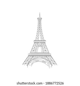 Eiffel Tower Line Art Vector. Isolated on White background