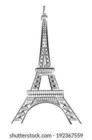 Eiffel Tower Line Art Vector. Isolated on White background.