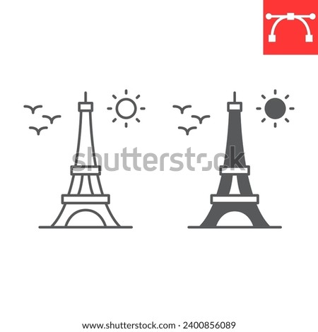 Eiffel tower line and glyph icon, valentines day and Paris, Eiffel tower vector icon, vector graphics, editable stroke outline sign, eps 10.