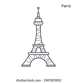 Icono de la línea de la torre Eiffel aislado, ilustración vectorial del símbolo de París.