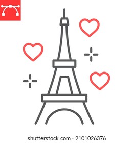 Eiffel tower line icon, valentines day and love, eiffel tower vector icon, vector graphics, editable stroke outline sign, eps 10.