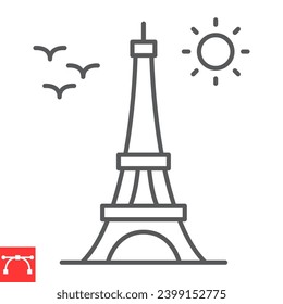 Eiffel tower line icon, valentines day and Paris, Eiffel tower vector icon, vector graphics, editable stroke outline sign, eps 10.