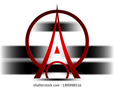 Eiffel Tower logo icon, 3D minimalist style. Symbol french, Paris, holiday, travel tour. Red silhouette tall building Eiffel Tower isolated or abstract background. Modern architecture design Vector 