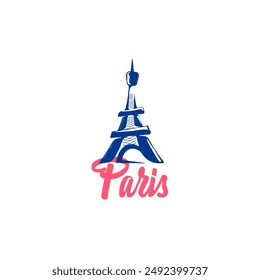 Eiffel tower logo and icon isolated on white background.Paris famous landmark, French travel vacation tour or tourism abstract vector sign.